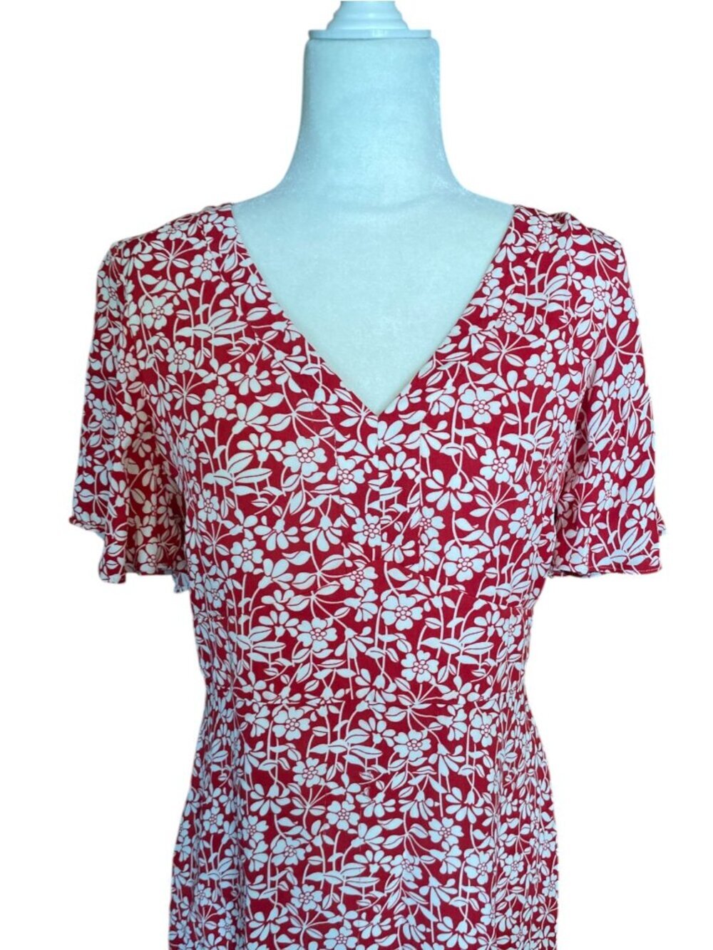 Brooks Brothers Red Fleece White Floral Flutter-Sleeve V-Neck Dress SZ 10 - Picture 6 of 10